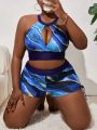 SHEIN Swim Vcay Plus Size Marble Printed Swimsuit Set