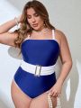 SHEIN Swim Chicsea Plus Size Women'S Color Block One Piece Swimsuit With Spaghetti Straps