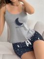 Women's Moon Print Pajama Set