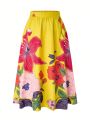 Plus Size Floral Printed Midi Skirt