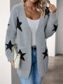 Women's Front Open Cardigan With Star Pattern