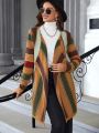 EMERY ROSE Women's Colorblock Contrast Big Lapel Open Front Cardigan