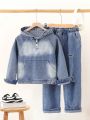 Tween Boys' Daily Fashionable Casual Retro Ripped Denim Suit