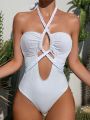 SHEIN Swim Vcay Hollow Out Detail Halter Neck One-piece Swimsuit