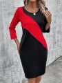 Women's Simple Colorblock Round Neck Long Sleeve Dress