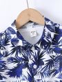 SHEIN Kids SUNSHNE Boys' (Toddler/Little Kid) Palm Tree Printed Short Sleeve Button Down Shirt