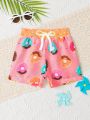 Baby Boy Donuts Print Drawstring Waist Swim Shorts