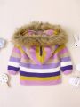 Baby Girls' Hooded Striped Cardigan With Patchwork