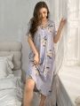 Women's Floral Print V-Neck Nightgown Dress