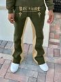 Men'S Color Block Cross & Letter Printed Drawstring Waist Jogger Pants