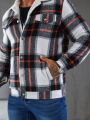 Men Plaid Print Teddy Lined Overcoat Without Hoodie