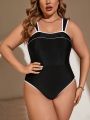 SHEIN Swim Chicsea Plus Size Women'S Color Block Wide Strap One Piece Swimsuit