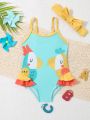 Baby Girls' Cartoon Pattern One-piece Swimsuit/matching Headband