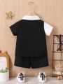 Baby Boy Panda Print Patched Pocket Shirt & Shorts Without Tee