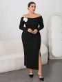 SHEIN Privé Plus Size Women'S Off Shoulder High Slit Dress