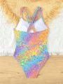 Tween Girl 3d Artistic Effect Printed One-Piece Swimsuit