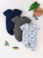 3pcs/Set Baby Boy Cute Dinosaur Short Sleeve Jumpsuit For Summer
