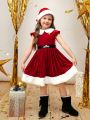 SHEIN Kids CHARMNG Young Girl 1pc Contrast Collar Bow Back Dress