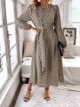 SHEIN LUNE Women's Geometric Pattern Printed Lantern Sleeve Dress