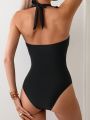 SHEIN Swim Classy Women's Ruffled Halterneck One-Piece Swimsuit