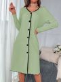 Contrast Binding Button Front Lettuce Trim Robe