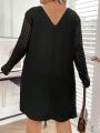 SHEIN LUNE Women's Plus Size Patchwork Lace V Neck Back Button Detail Dress