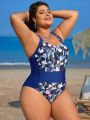 SHEIN Swim Classy Plus Size Floral Printed One-Piece Swimsuit For Women