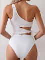 SHEIN Swim Chicsea One Shoulder Hollow Out One-Piece Swimsuit