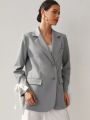 Oxana Women'S Slightly Oversized Grey Blazer With  Bows On The Sleeves