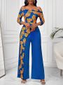 SHEIN Lady Ladies' Off-Shoulder Jumpsuit With Leaf Print