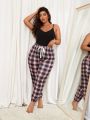 Plus Plaid Print Knot Front Sleep Pants