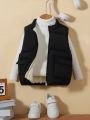 Young Girl 1pc Flap Pocket Zipper Vest Puffer Coat