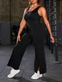 Plus Size Sleeveless Sports Jumpsuit With Side Split Hem