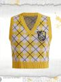Harry Potter | ROMWE Animal Embroidered Badge Diamond Pattern Sweater Vest