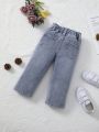 Baby Girls' Light Washed Embroidered Straight Leg Denim Pants