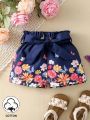 Baby Girl's Spring/Summer Floral Printed Dark Blue Casual Cute Shorts