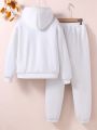 Male Teenagers' Fleece Hooded Sweatshirt And Sweatpants Two-piece Set