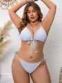 SHEIN Swim Vcay Plus Size Solid Color Halter Triangle Bikini Set