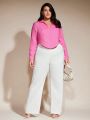 SHEIN BASICS Plus Size Solid Color Long Sleeve Shirt