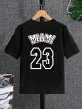 1 Piece Of Fashionable Letter Printed Basic Round Neck Short Sleeve T For Boys And Older Children