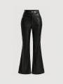 SHEIN MOD Solid Color Pu Leather Flared Pants