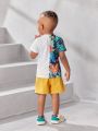 Baby Boy Tiger Jungle Printed Short Sleeve Top With Solid Color Shorts Casual Outfits