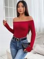 SHEIN PETITE Off-shoulder Long Sleeve T-shirt