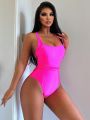 SHEIN Swim BAE Women's Rose Pink Elegant And Sexy One-piece Swimsuit