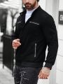 Men Solid Snap Button Bomber Jacket