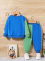 SHEIN Unisex Baby Casual Color Block Rabbit Pattern Long Sleeve Sweatshirt And Pants Set