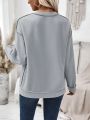 Womens' Half-Button Casual Sweater With Slouchy Shoulder