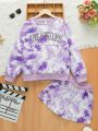 Girls' Tie Dye Letter Print Sweatshirt And Shorts Set