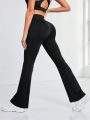 Yoga Basic High Waisted Flared Leg Athletic Pants With Side Pockets