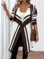 SHEIN Essnce Striped Pattern Waterfall Collar Open Front Cardigan